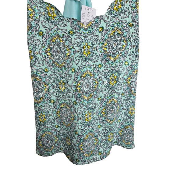 J Crew Tank Top Cami Tank Top Women 10 Green Medallion Print Scallop Top NWT - Picture 3 of 9